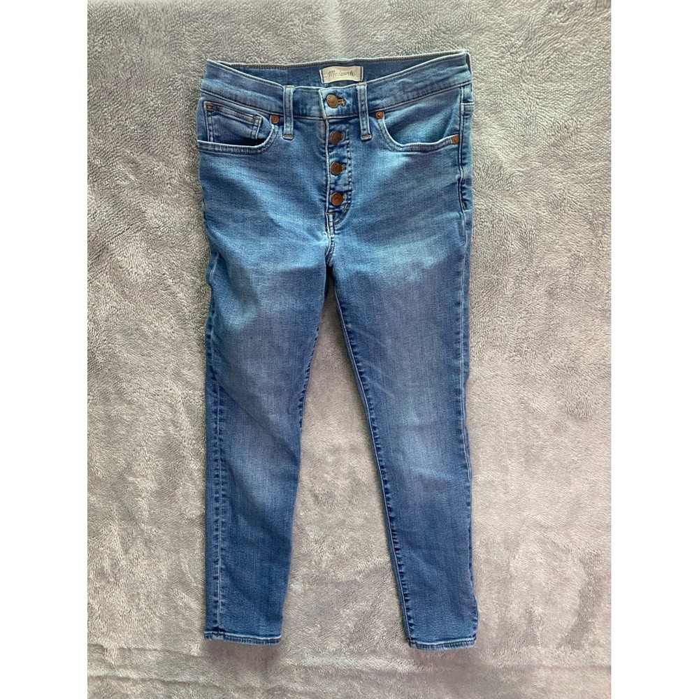 Madewell 9 Inch Mid‎ Rise Skinny Crop Jeans Button Fly Blue Denim Women size 27
